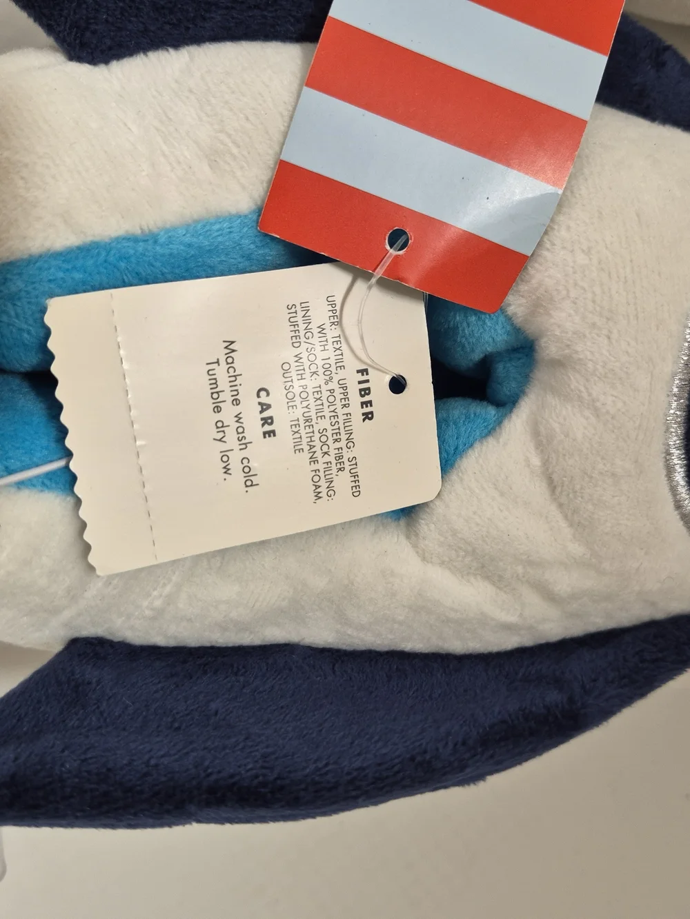 Cat & Jack Plush Cow Slippers in Cream/Blue/Red Size M (2/3)